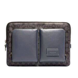 Coach Signature CE701 Triple Zip Portfolio | NWOT | Grey/Black/Denim